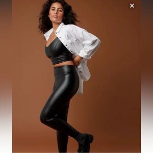 New Offline By Aerie Faux Leather Leggings Black High Waist Women’s Size S NWT